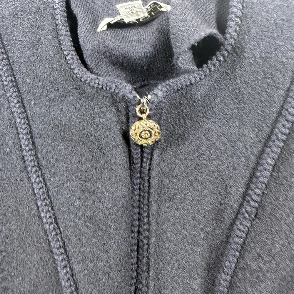 St John Collection Marie Gray Jacket Womens 6 Black Zip Front Knit Gold Buttons